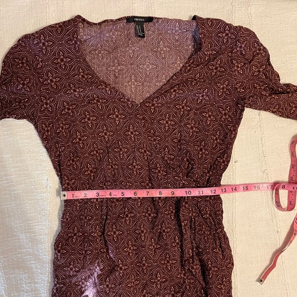 Women’s Medium Paisley Purple Maroon V Neck Long Sleeve Mini Dress, Cinch waist - Picture 6 of 8